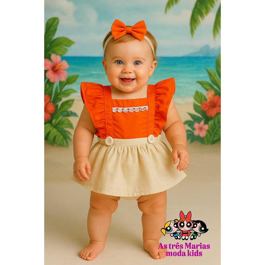 Fantasia Vestido Salopete Romper Jardineira Body Bori Moana Bebê Menina – Mesversário Temático Look Infantil Princesa