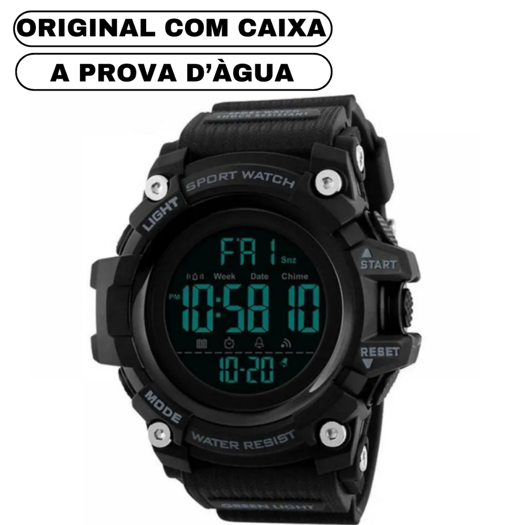 Relógio masculino esportivo digital preto sport skmei 1384 militar borracha homem