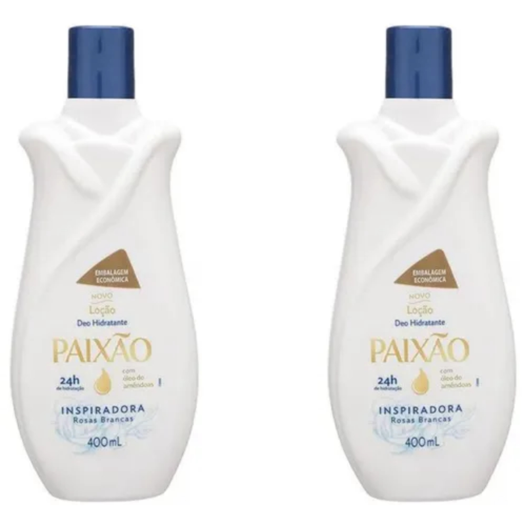 Kit 2 Unidades Loção Paixão Deo Hidratante Inspiradora Rosas Brancas com Óleo de Amêndoas 400ml