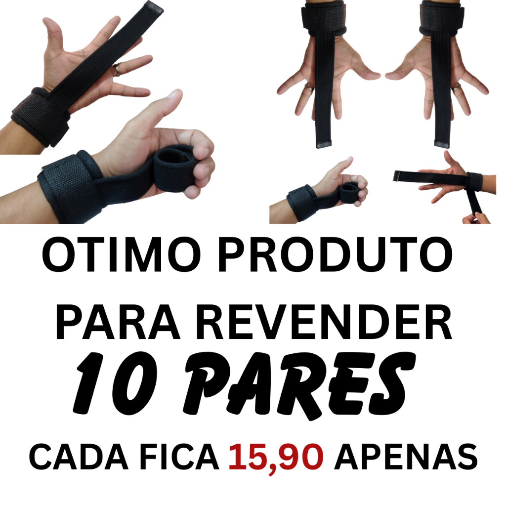 Kit 10 Pares Tala Strap com Munhequeira para Academia | 100% Algodão | Musculação, Treino, Revenda