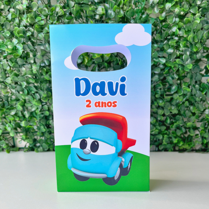 Sacolinha Personalizada Léo o Caminhão Lembrancinha Aniversário (PEGUE E MONTE)