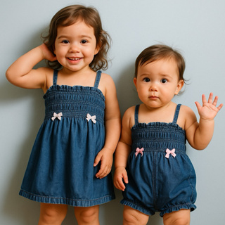 MACACÃO VESTIDO JEANS BEBÊ E MENINA DE 4 MESES A 3 ANOS em Oferta na Shopee