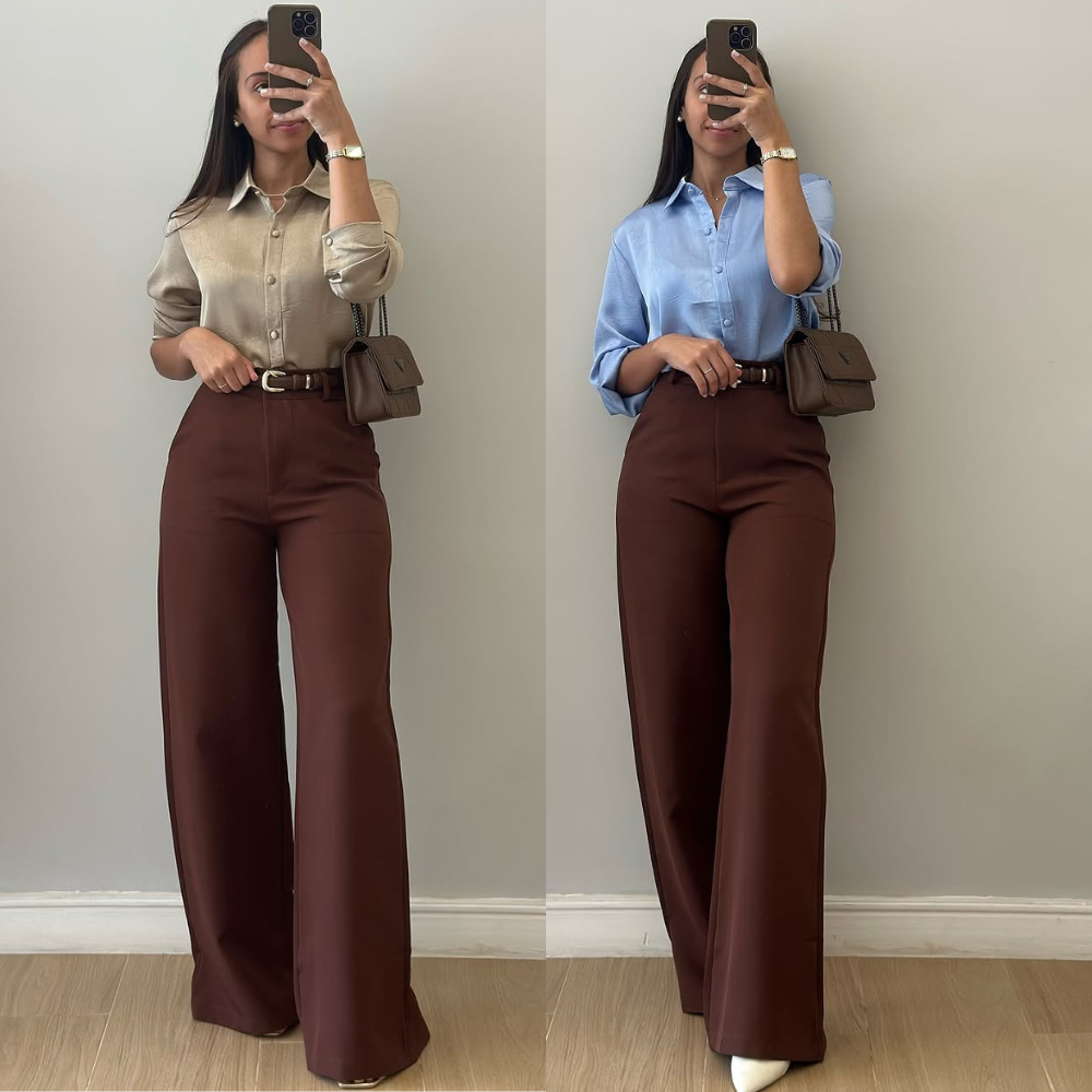 Calça Pantalona Alfaiataria Premium Com Bolso Cintura Alta Wide Leg Calça Moda Social Elegante em Oferta na Shopee
