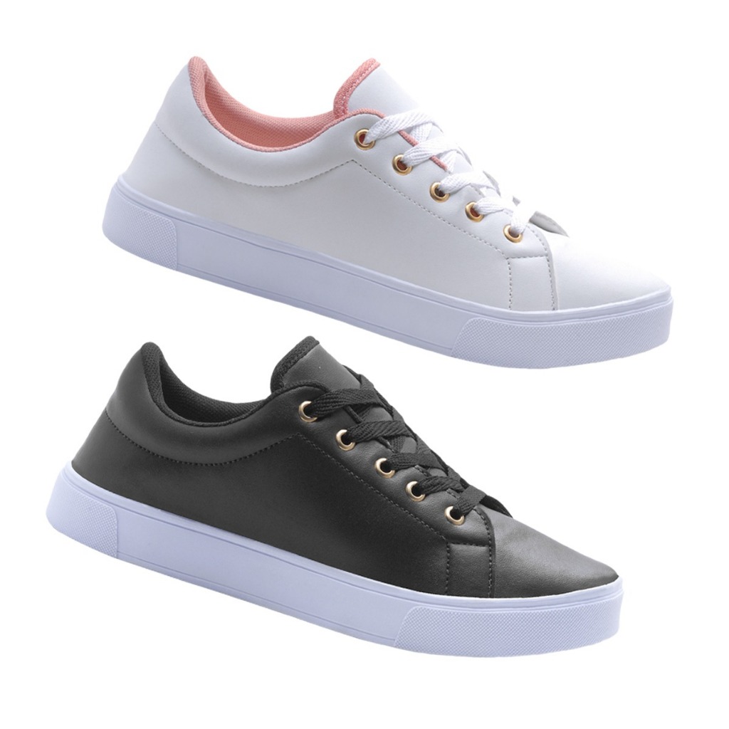 KIT 2 Pares Tênis feminino casual Branco Preto Rose em Oferta na Shopee