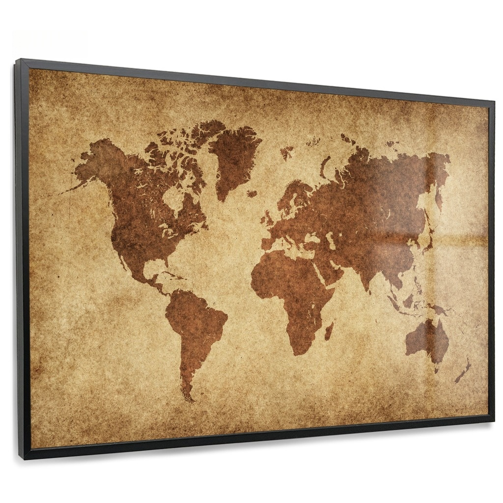 Quadro Decorativo Mapa Mundi Antigo Marrom Estilo Pergaminho Casa Sala Quarto Decoração Hall