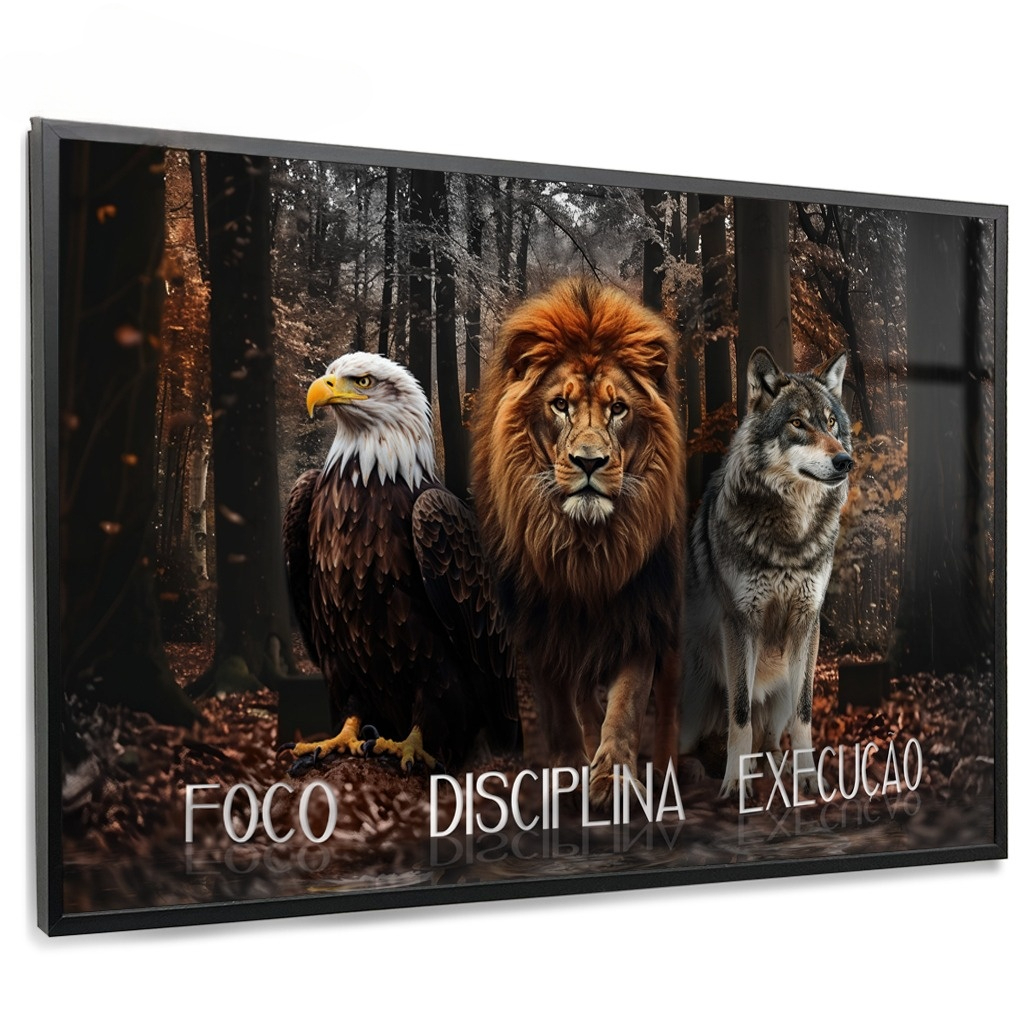 Quadro Decorativo Animais Águia Leão Lobo Floresta Foco Disciplina Execução Força Poder Casa Sala Quarto Decoração Hall