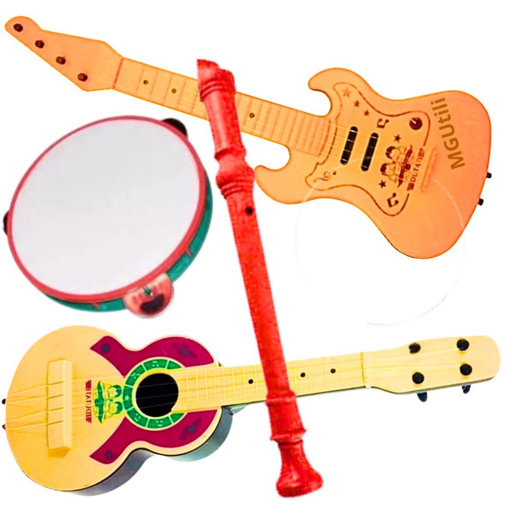 Brinquedo Musical Violão Infantil 4 Itens Pandeiro Educativo Violinha Menino Menina NF