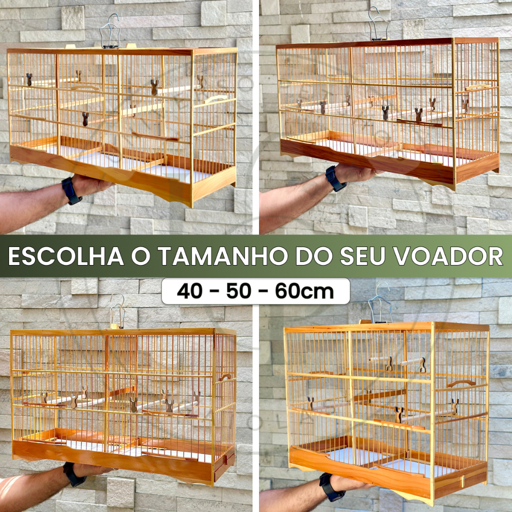 Voador com Divisória Pássaros Pequenos Escolha o Tamanho Madeira Peroba Voadeira Coleiro Reprodução