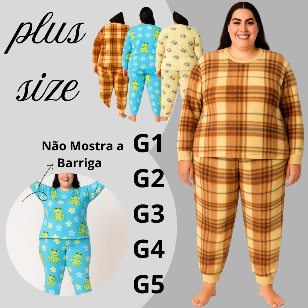 Pijama Feminino  Plus Size Adulto Inverno Soft Peluciado