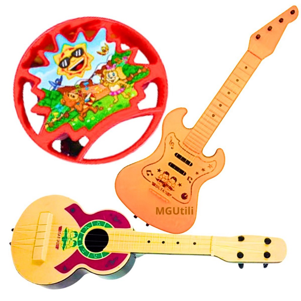 Kit 3 Instrumentos Musical Viola Pandeiro Estrela Infantil Guitarra Colorido NF