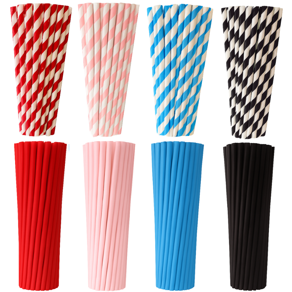 Kit 100 Canudos Papel Biodegradável Reciclável Festa Drinks Topo de Bolo Colorido Listrado 20cm em Oferta na Shopee