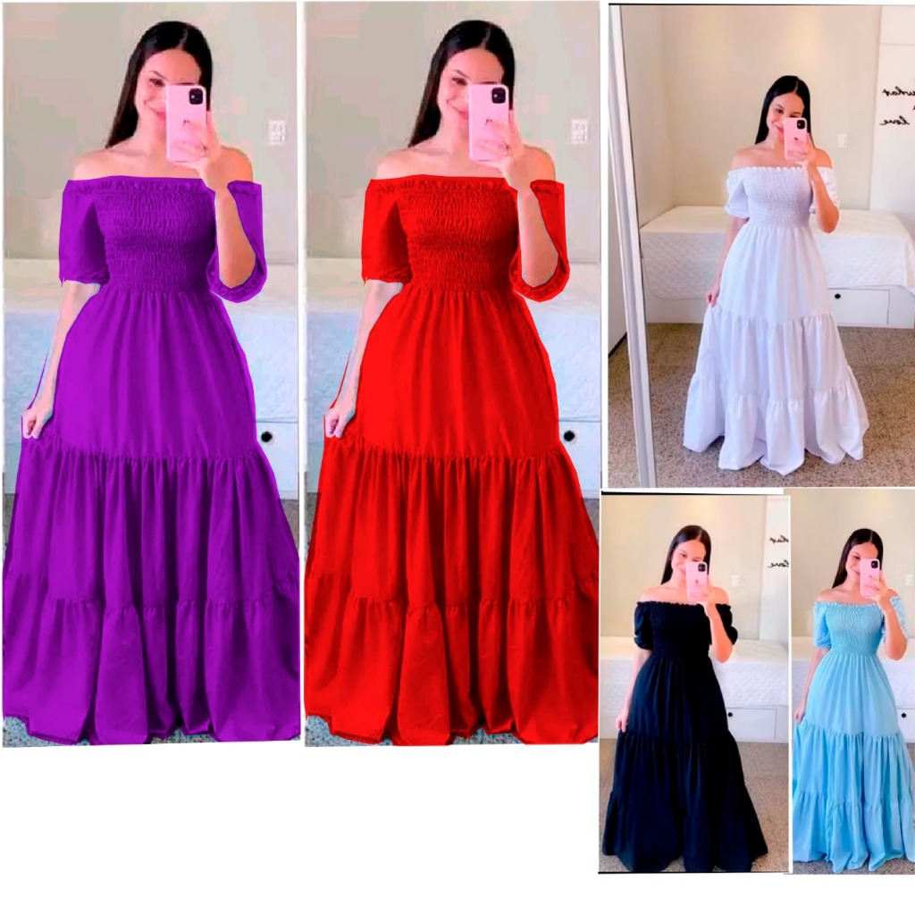 Vestido feminino longo lastex moda evangélica Festa, casamento e outras ocasiões Luxo REF 102 em Oferta na Shopee