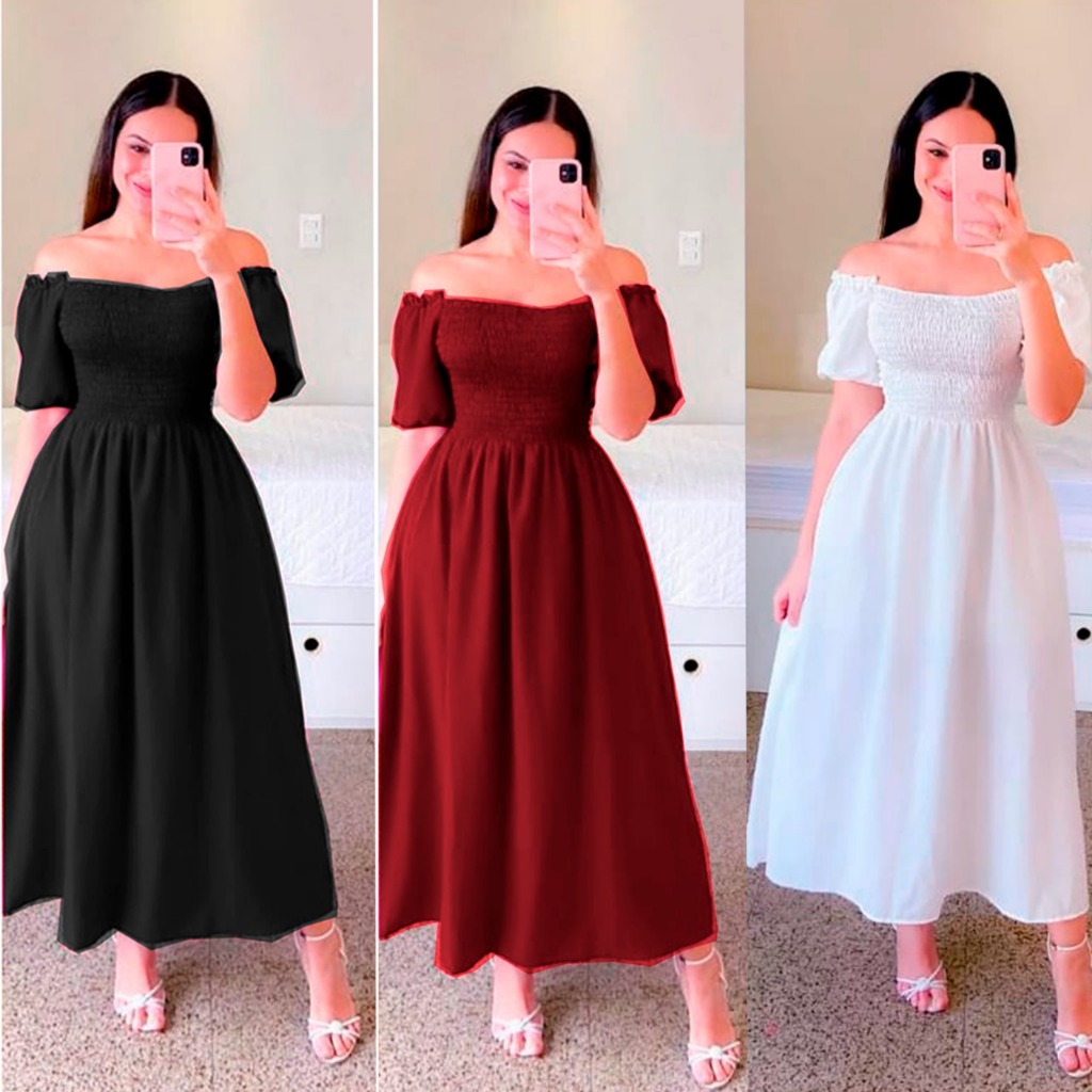 Vestido feminino longo ciganinha moda evangélica sem babados Luxo REF 105 em Oferta na Shopee