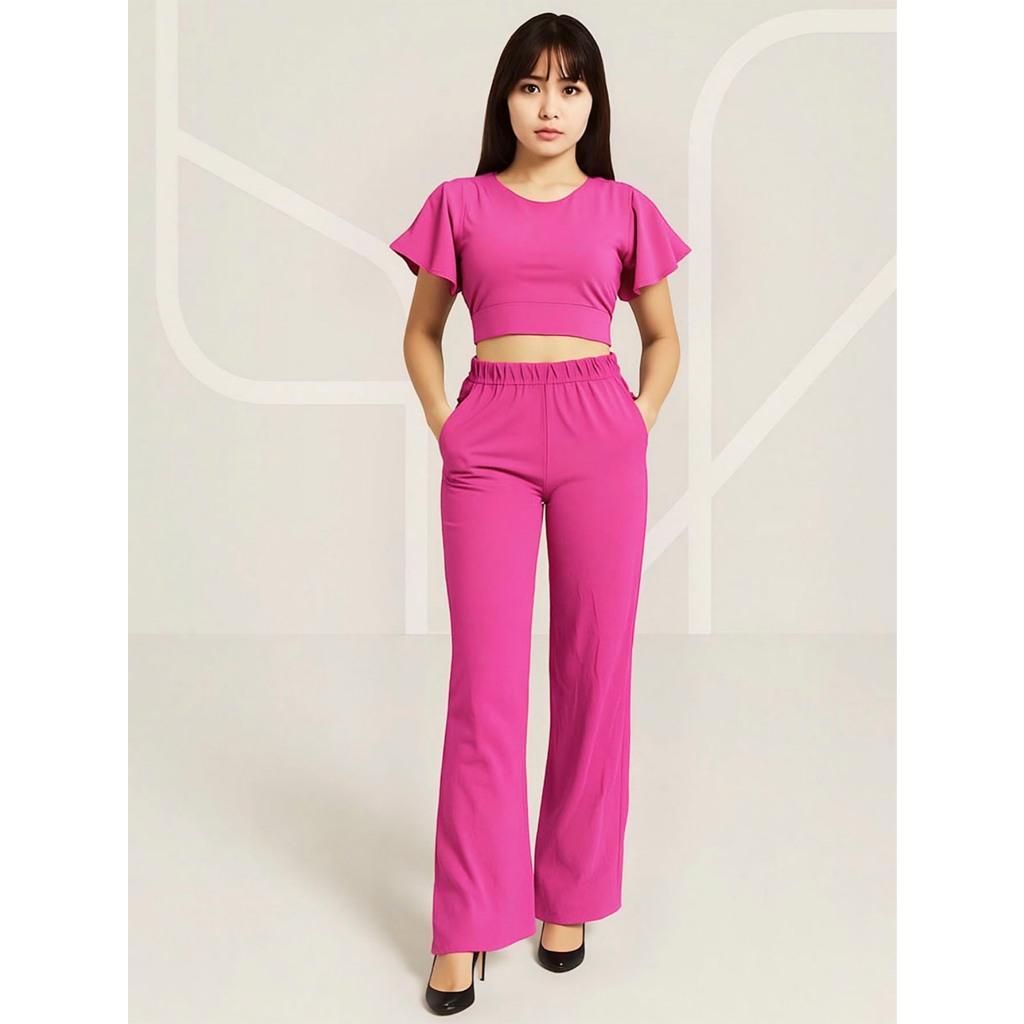 Conjunto Calça Pantalona Infantil Juvenil Com Blusa Cropped Manga Luxo