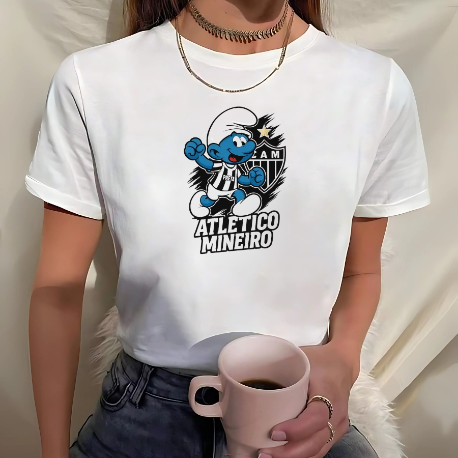 Camisa Do Galo Feminina Smurfs - Camiseta Do Atletico-MG