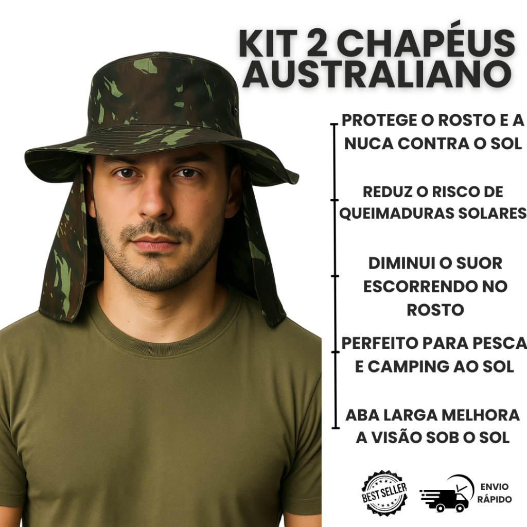 Kit 2 Chapéu de Pescador Australiano Proteção Pescoço em Oferta na Shopee