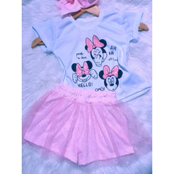 CONJUNTOS infantil menina carinhas feliz SHORT SAIA DE TULE
