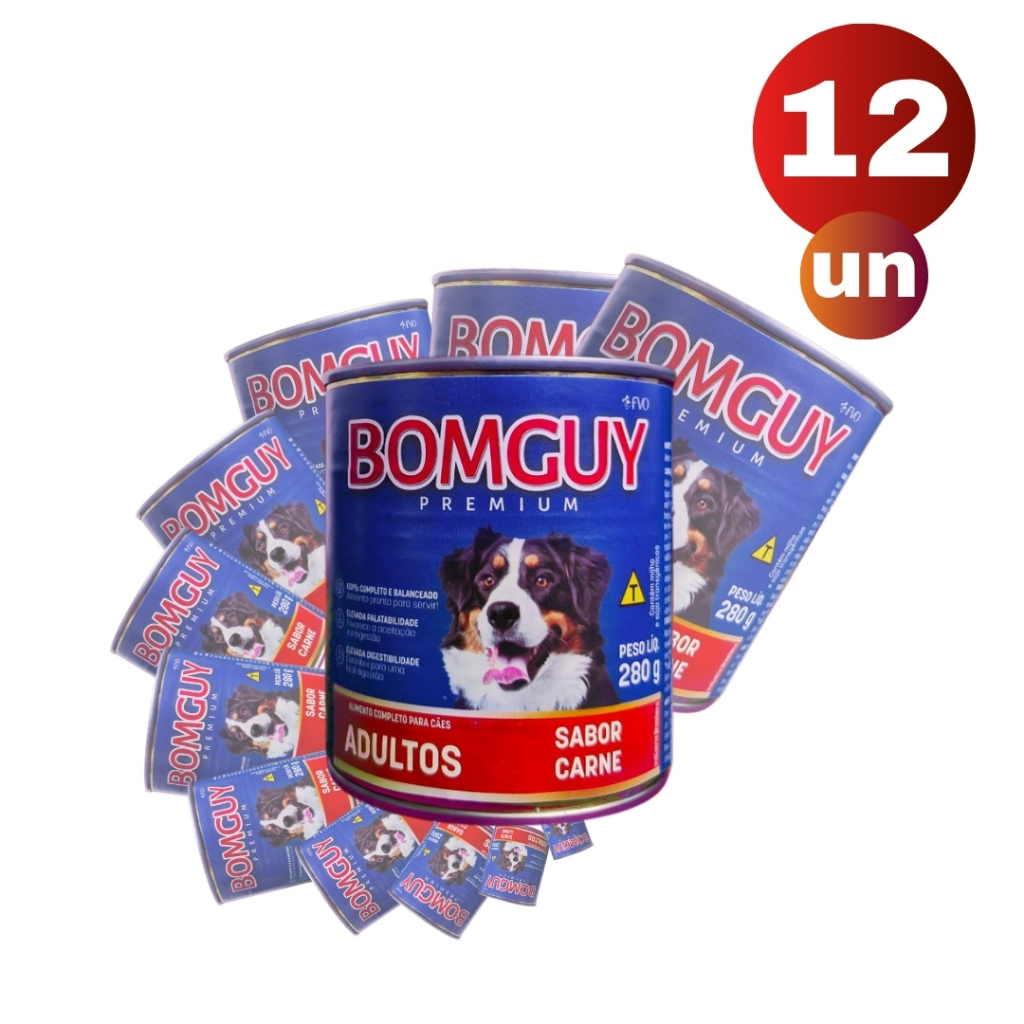 Kit 12 Bomguy Premium Patê Sabor Carne Ração Úmida para Cães Adultos 280g FVO em Oferta na Shopee