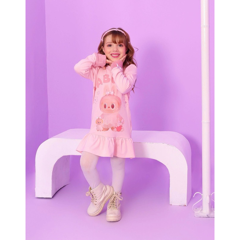 Vestido infantil vestido inverno manga longa roupa fantasia menina festa rosa bu