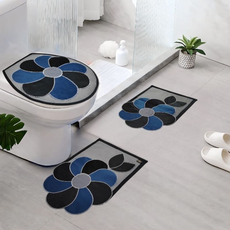 Kit de Jogo de tapete artesanais antiderrapante para banheiro com 3 peças