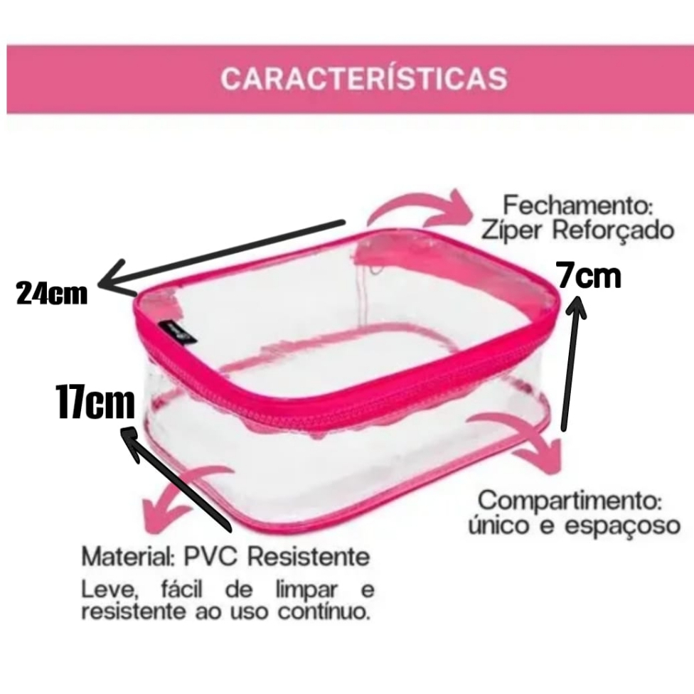 Nescessárie Estojo Organizadora Cristal Transparente Grande p/Maquiagem, Escola, Viagem etc.