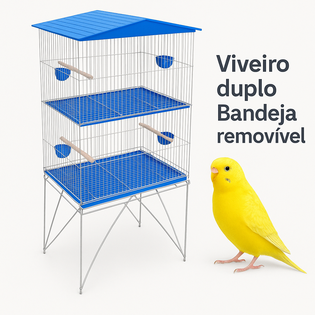 Viveiro Duplo Dobrável Grande Gaiola Com Bandeja e Divisória Para Criar Pássaros Periquitos Canários
