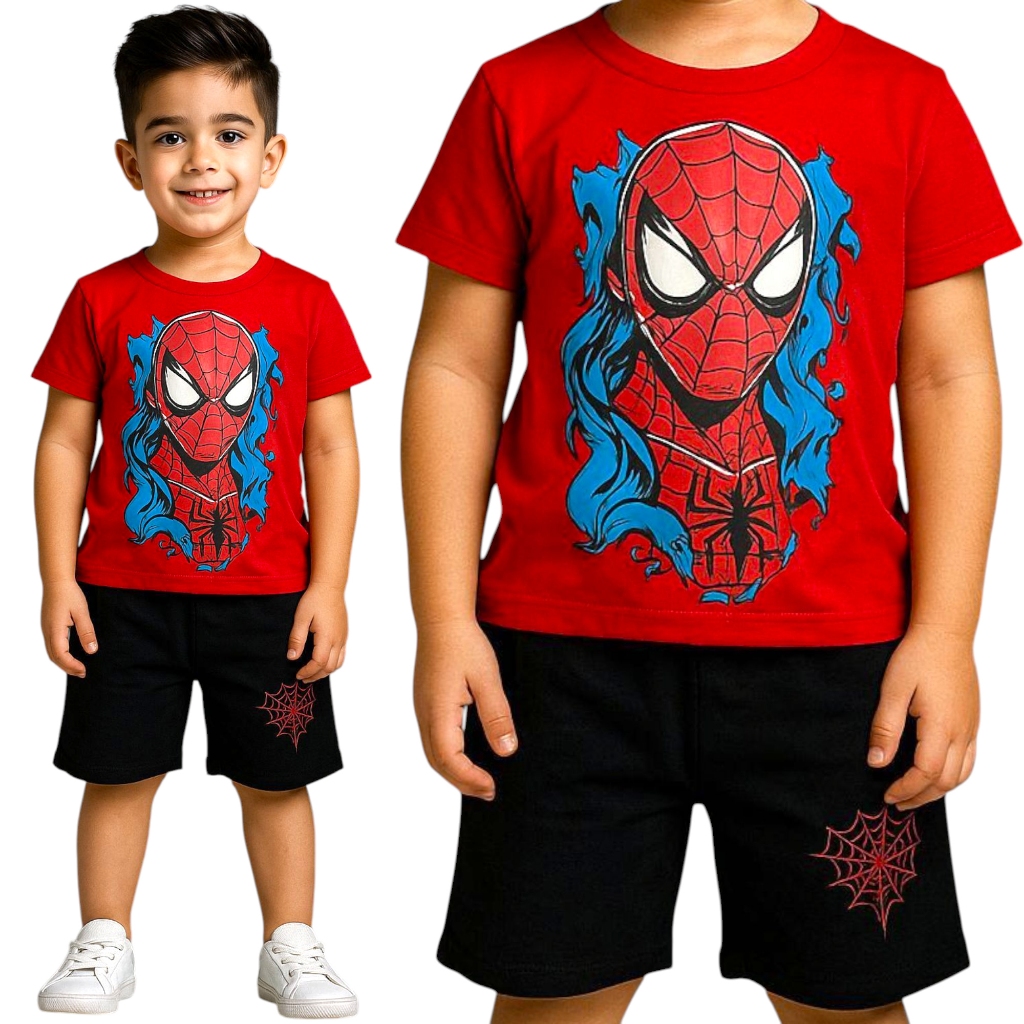 Conjunto Infantil Homem Aranha Infantil Juvenil Menino Short e Blusa