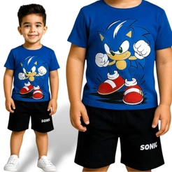 Conjunto Sonic Infantil Menino Short e Blusa