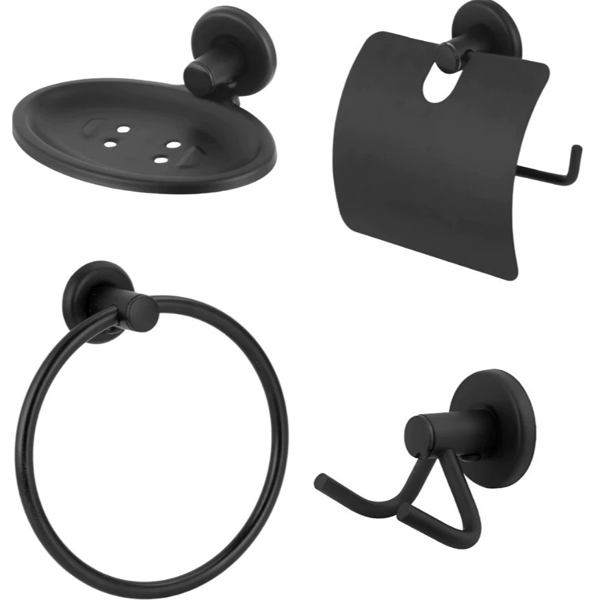 Kit Banheiro acessorios 4 Peças Inox Preto ,Porta Toalha, Cabide, Saboneteira, Papeleira em Oferta na Shopee