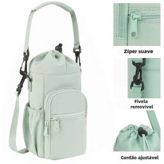 Porta garrafa de água 40oz com 2 bolsos alça ajustável gancho chave impermeável para espo…