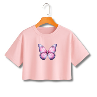 CROPPED FEMININO ESTAMPADO BORBOLETA REALISTA ROUPA BASICA em Oferta na Shopee