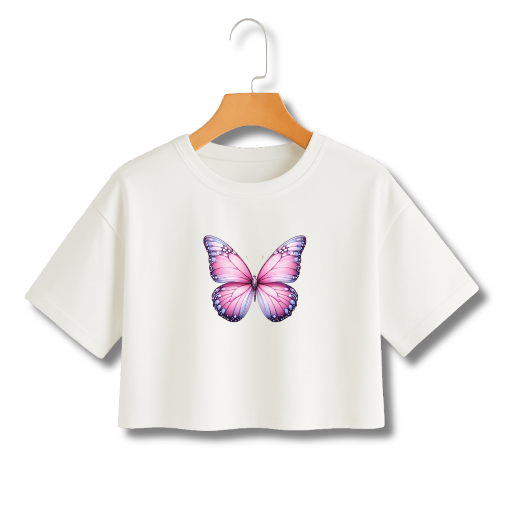 CROPPED FEMININO ESTAMPADO BORBOLETA REALISTA ROUPA BASICA