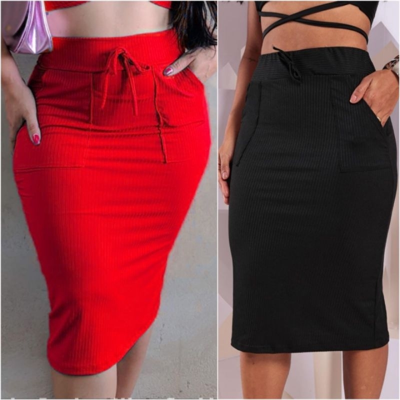 Saia evangelica lapis com bolso saia canelada moda evangélica em Oferta na Shopee