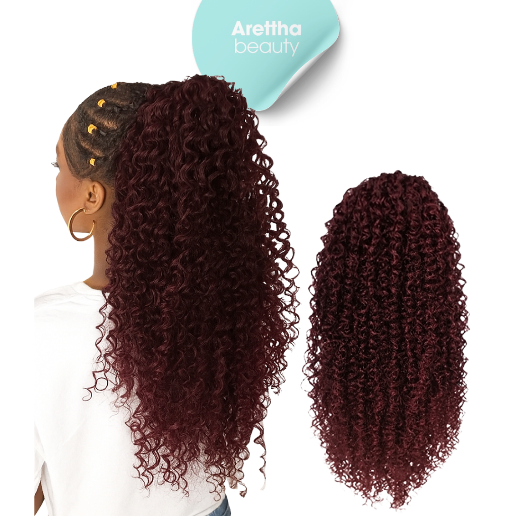 Rabo de cavalo cacheado orgânico marsala ruivo curto - Arettha Beauty em Oferta na Shopee