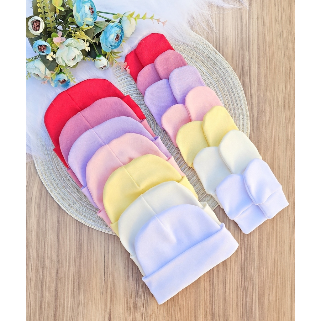 Kit 7 Touca e 7 Luva Para Bebê Recém Nascido 100% Algodão Antialérgico Maternidade