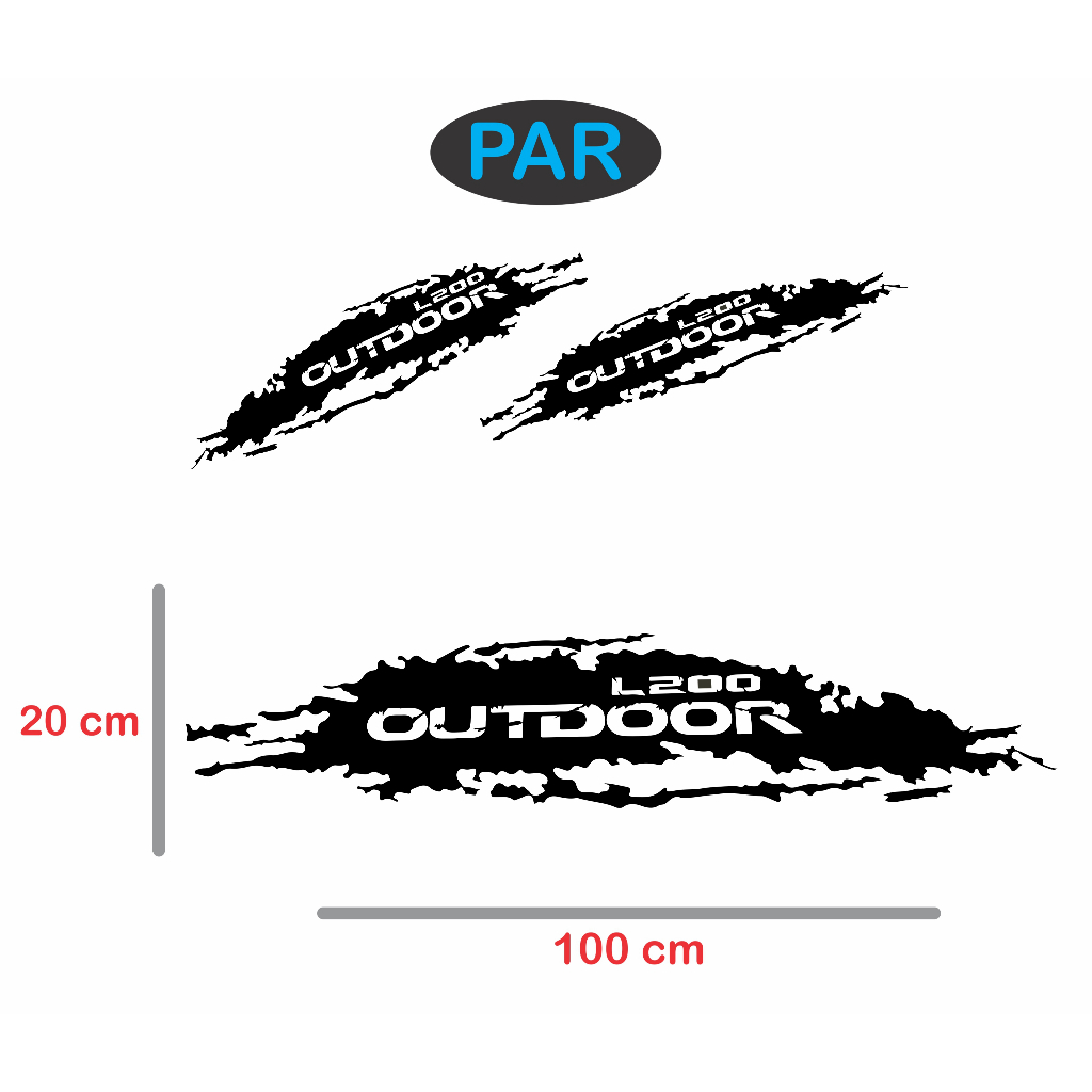 Par Adesivos Barro Off Road Lateral Caçamba Mitsubishi L200 Outdoor - tamanhos