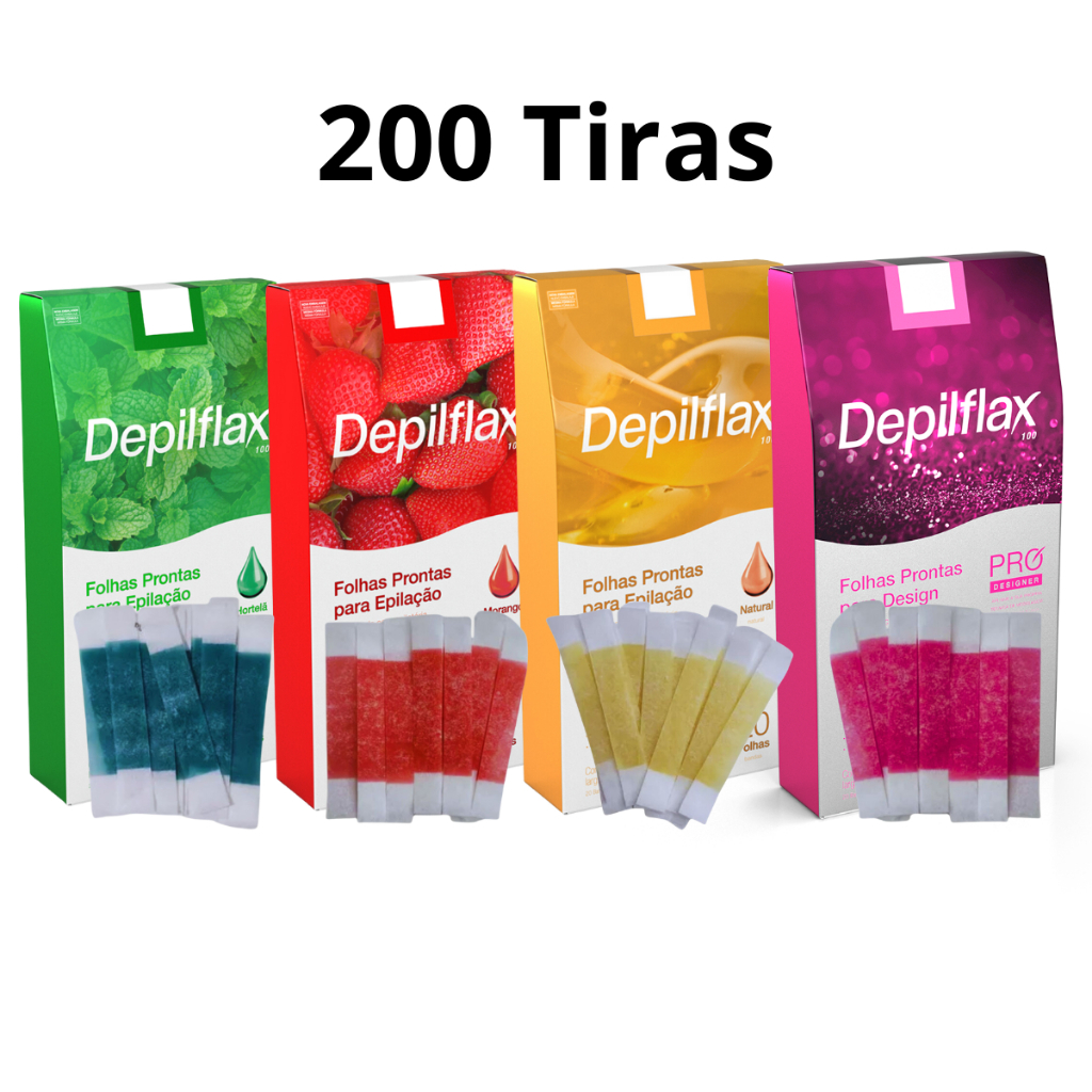 200 Tiras 100 Pares Cera Pronta Sobrancelhas Buço Natural Morango Hortelã Tutti Frutti Depilflax em Oferta na Shopee
