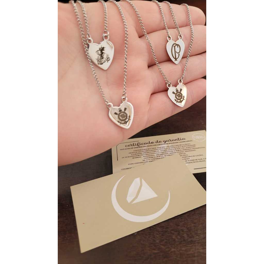Corrente feminina Escapulário Coração de Time do Corinthians de aço inoxidável . em Oferta na Shopee
