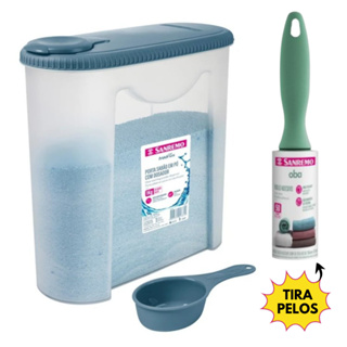 Porta Sabão em Pó com Dosador Sanremo + Rolo Tira Pelos | Kit Lavanderia em Oferta na Shopee