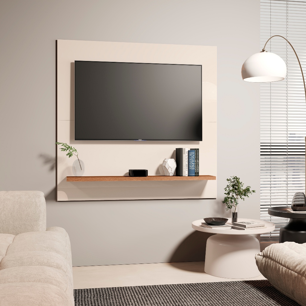 Painel Televisão Suspenso 32 Polegada Quarto Nicho Rack Retro