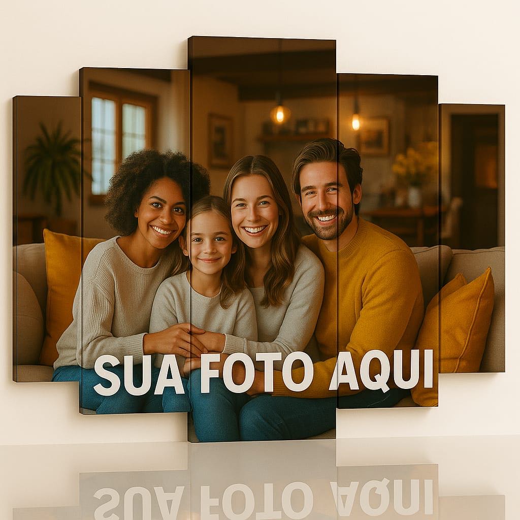 Quadro decorativo mosaico Grande 5 peças personalizado sua imagem sua foto família Logo Sala em Oferta na Shopee