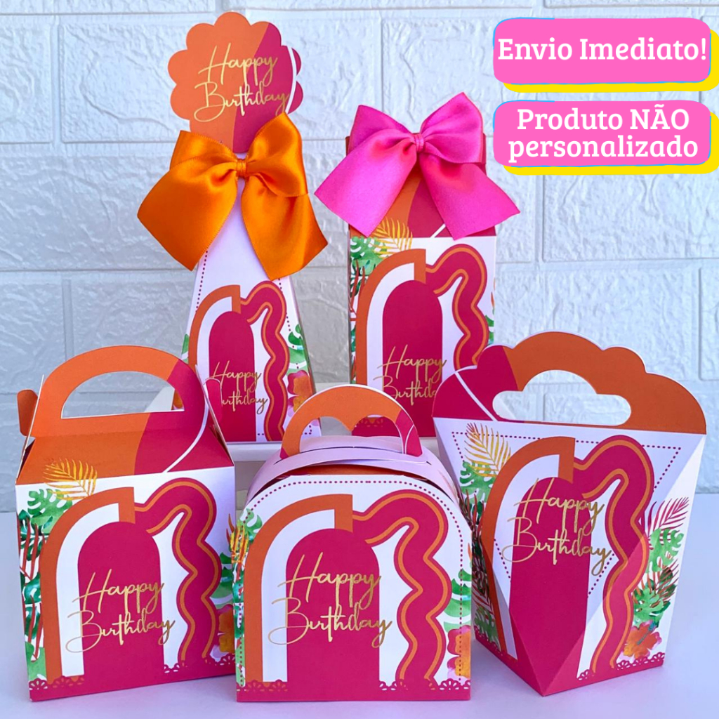 20 Caixinhas Kit Festa Rosa e Laranja PEGUE E MONTE Lembrancinhas Caixas Decoração Aniversário