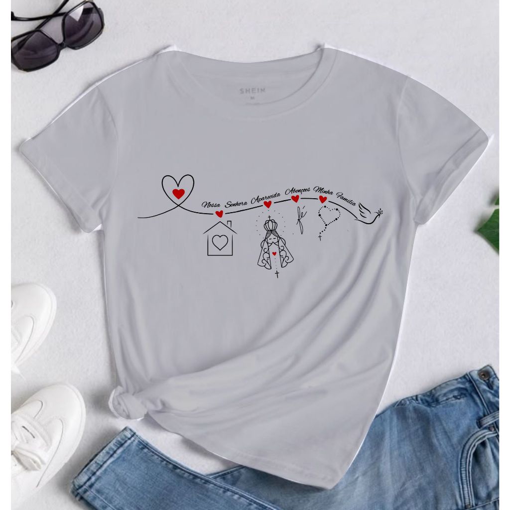 Camiseta Blusa feminina crista terço familia nossa senhora aparecida fe espirito santo em Oferta na Shopee