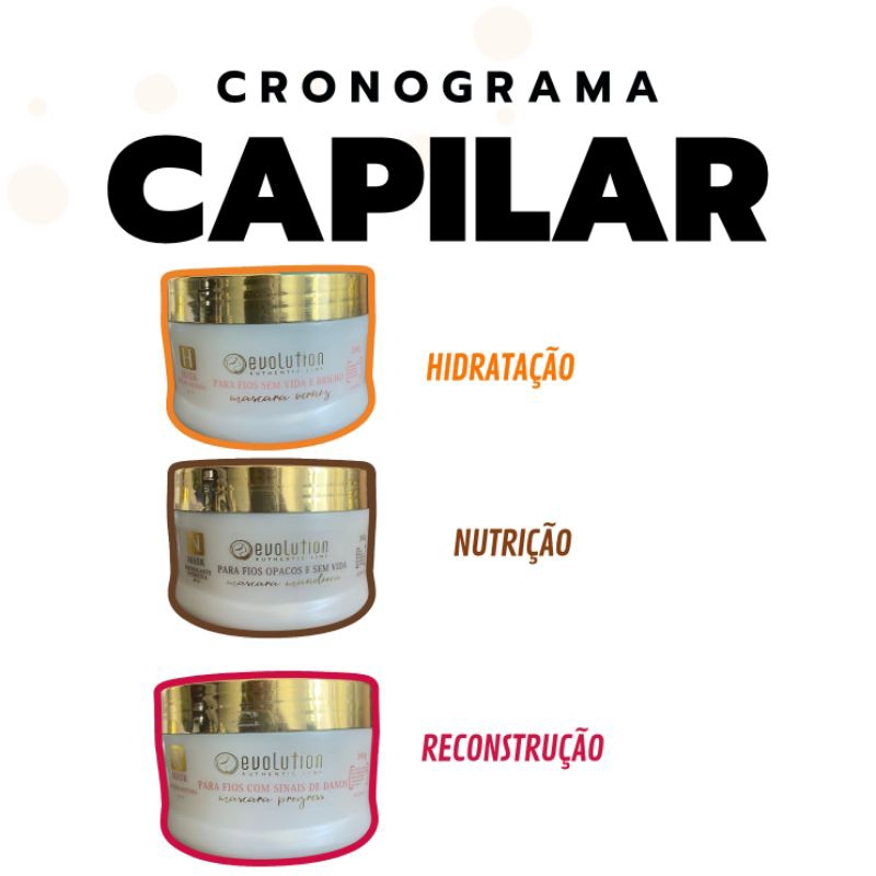 Evolution - kit cronograma capilar 3 und 300g para cabelos ressecados, fracos,secos, danficados