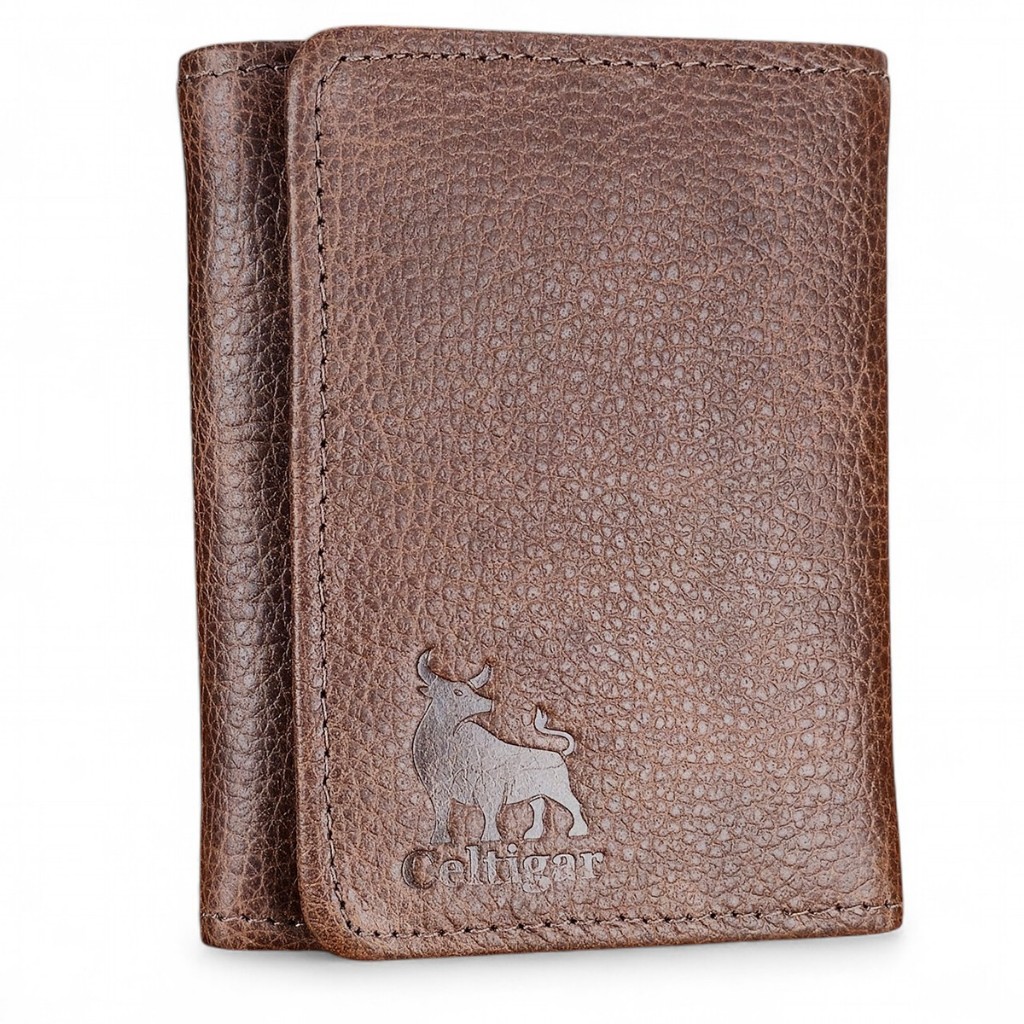 Carteira Masculina De Couro Legítimo Trifold Antifurto Bloqueio Rfid