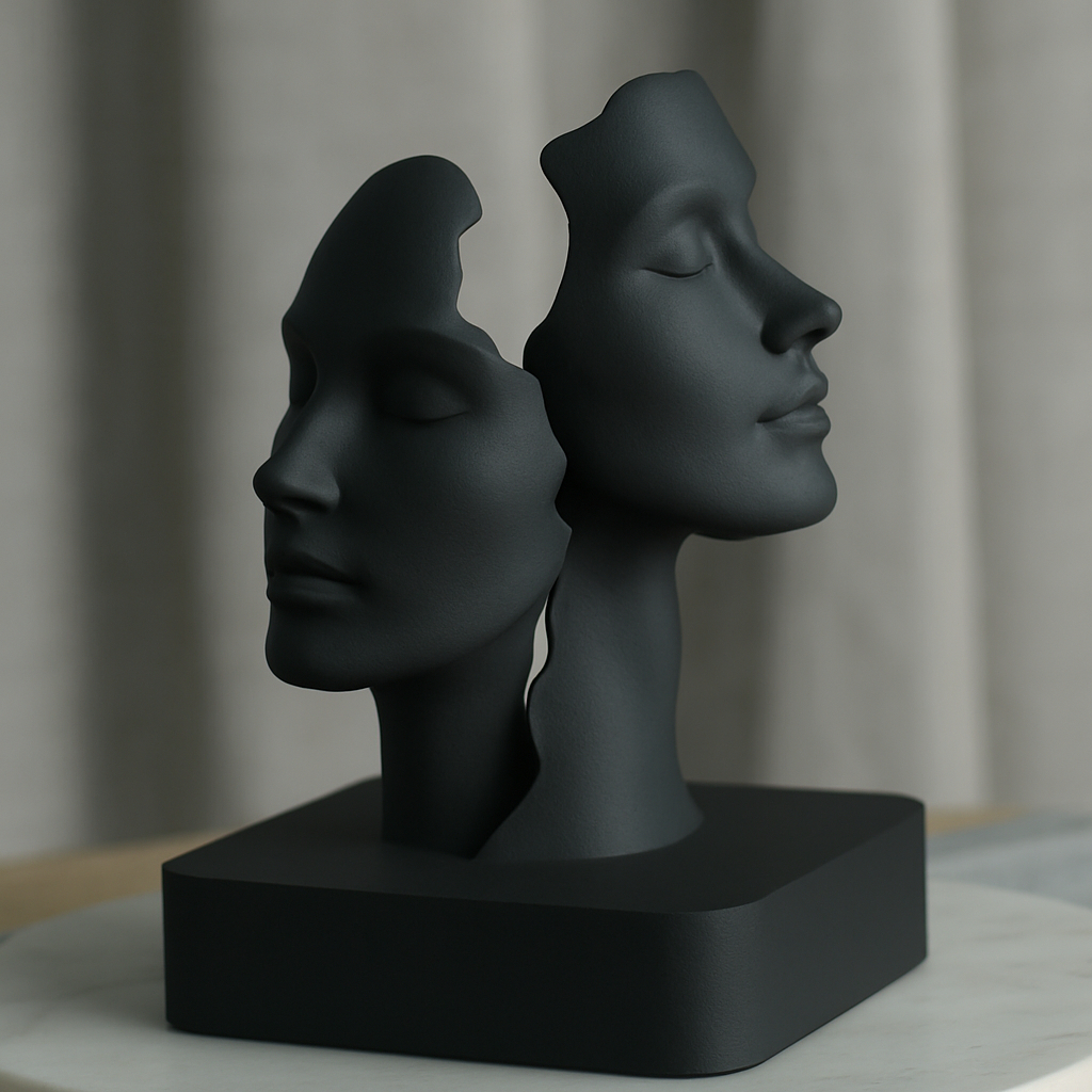 Escultura Face Dupla Minimalista | Decoração Moderna para Sala e Escritório