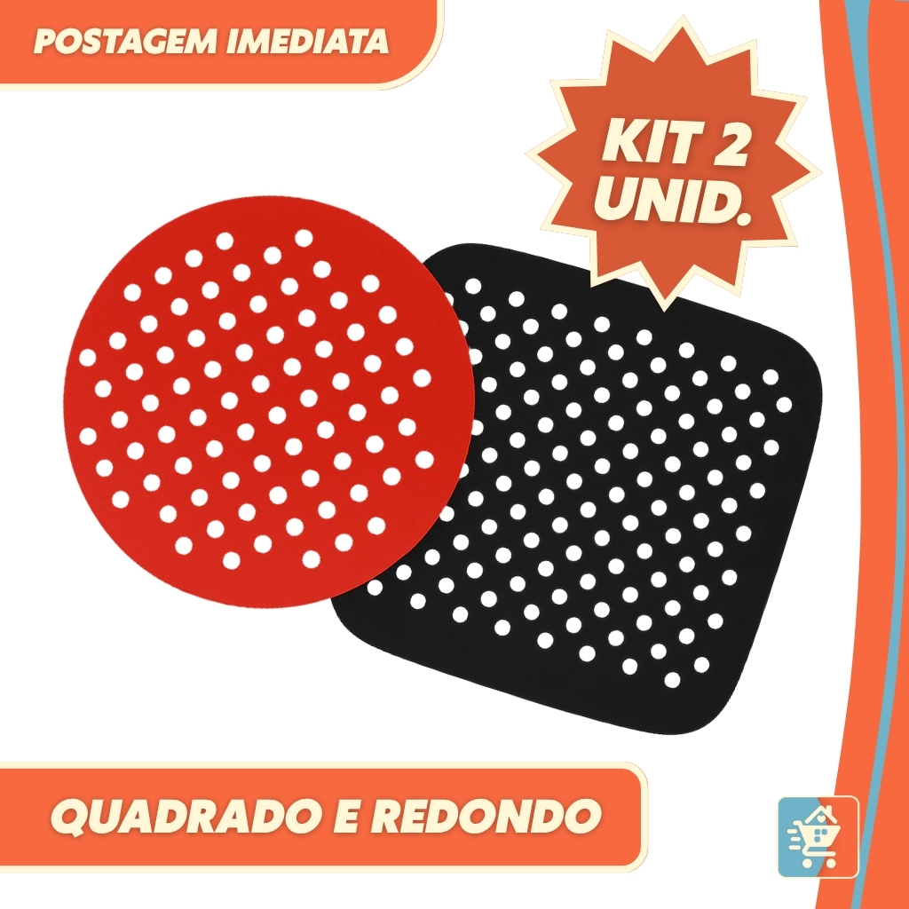 Kit 2 Tapetes de Silicone Airfryer Universal Antiaderente Reutilizável Cozinha Prática
