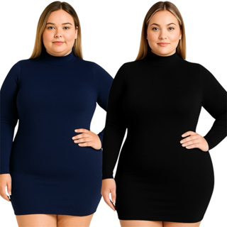 Vestido Canelado Manga Longa com Gola Tubinho Blogueirinha Vestido Plus Size Vestinho Longo Gestante Vestido pra Gravida em Oferta na Shopee