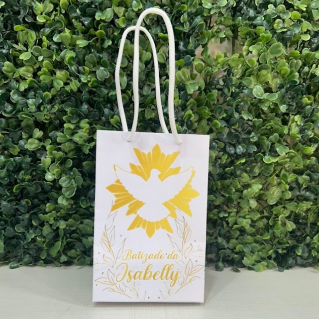 Sacolinha Batizado dourado - Eucaristia - PEGUE E MONTE - Personalizados - Lembrancinhas - kit festa