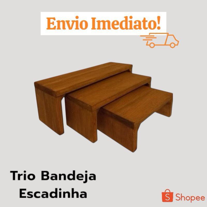 Escadinha de Madeira Rústica 3 Andares | Suporte para Doces, Decoração Natalina e Buffets – Feita à Mão
